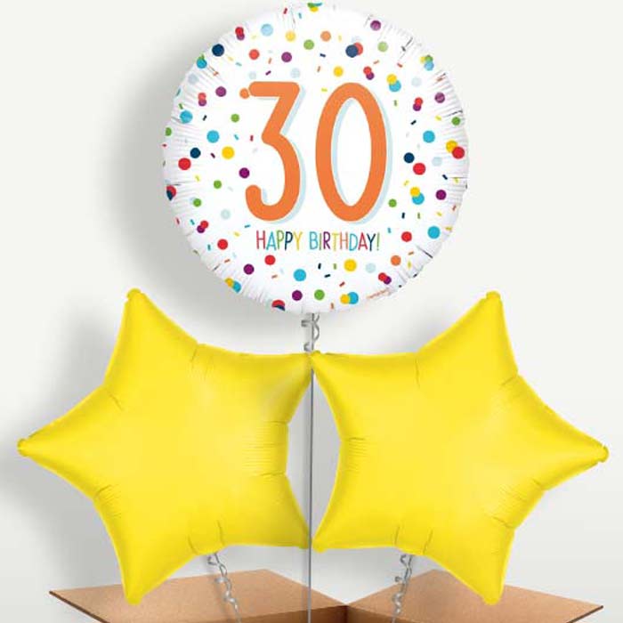 Rainbow 30th Birthday Confetti Trio Balloon Bunch | Party Save Smile