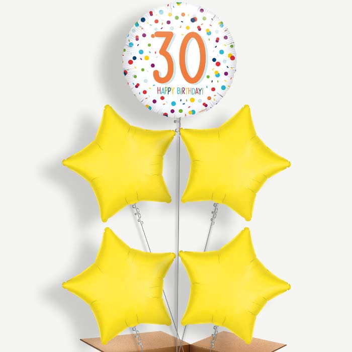 Rainbow 30th Birthday Confetti Helium Cluster Balloons | Party Save Smile