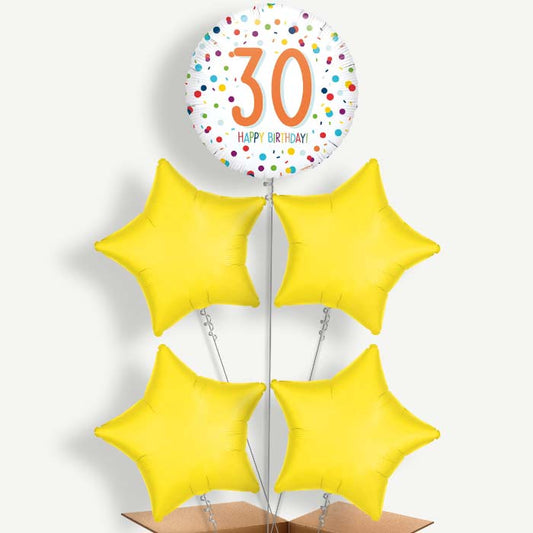 Rainbow 30th Birthday Confetti Helium Cluster Balloons | Party Save Smile