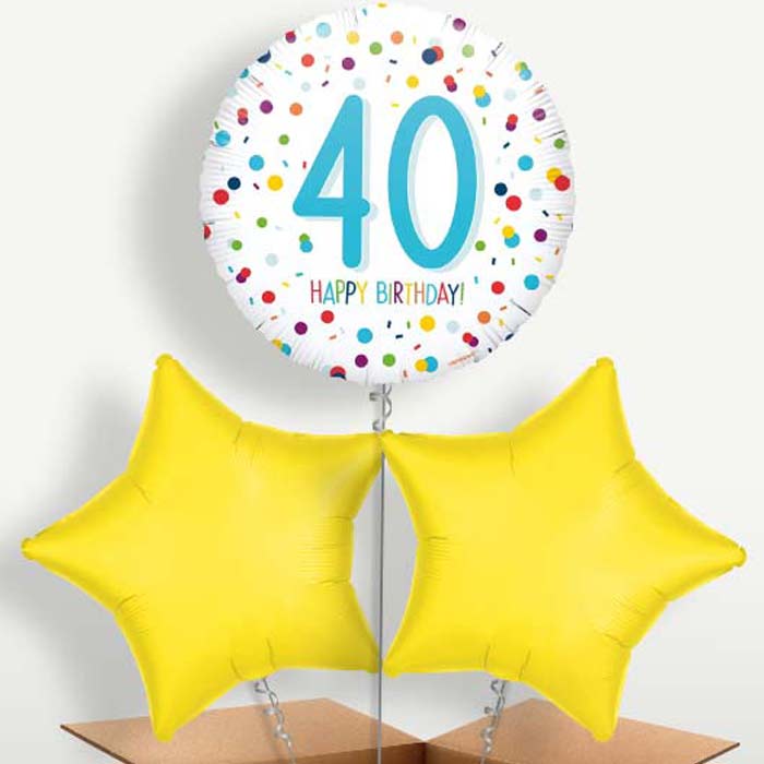 Rainbow 40th Birthday Confetti Trio Balloon Bunch | Party Save Smile