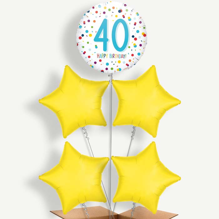 Rainbow 40th Birthday Confetti Helium Cluster Balloons | Party Save Smile