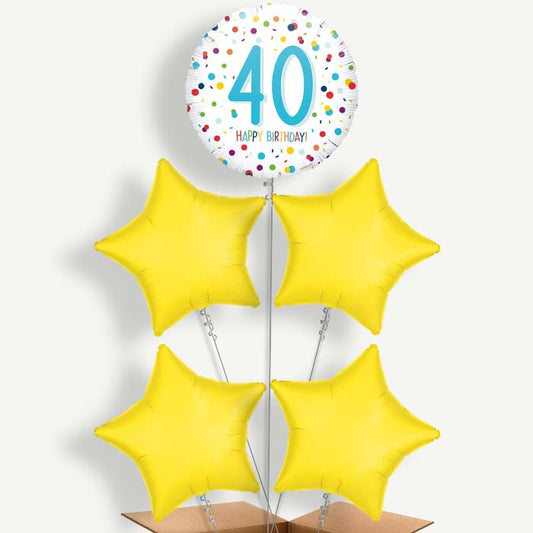 Rainbow 40th Birthday Confetti Helium Cluster Balloons | Party Save Smile