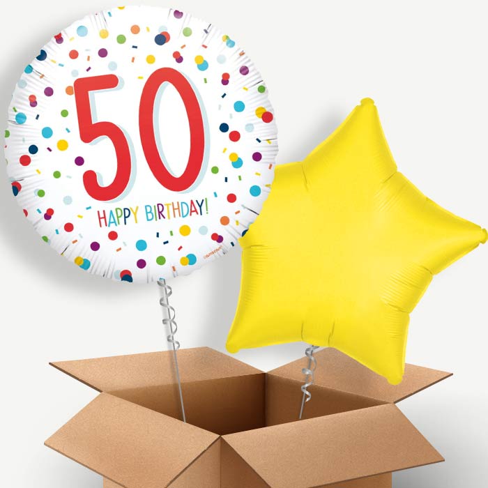 Rainbow 50th Birthday Confetti Helium Balloon Couple | Party Save Smile