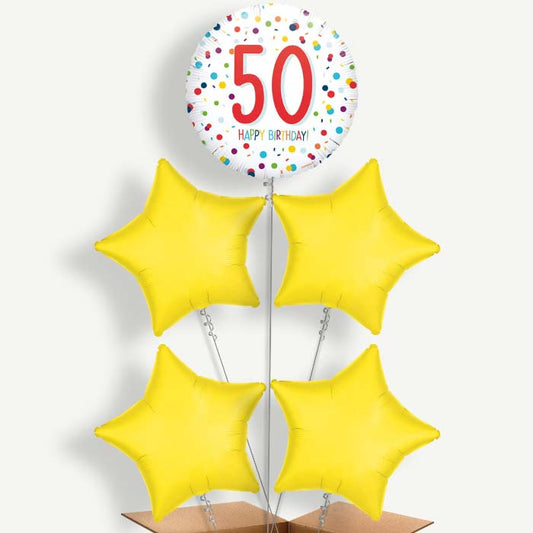 Rainbow 50th Birthday Confetti Helium Cluster Balloons | Party Save Smile