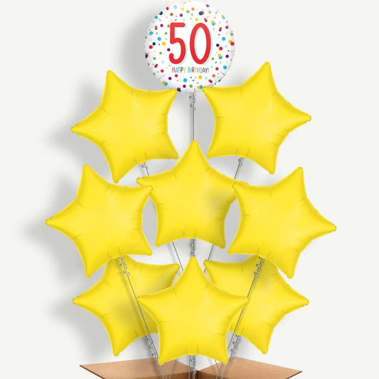 Rainbow 50th Birthday Confetti Helium Balloon Bundle | Party Save Smile