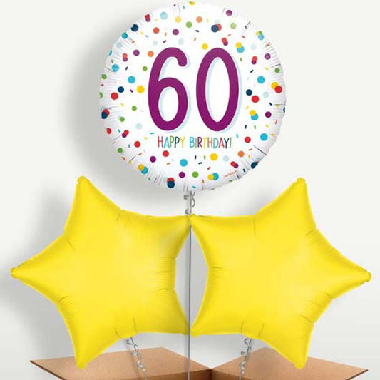 Rainbow 60th Birthday Confetti Trio Balloon Bunch | Party Save Smile