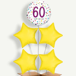 Rainbow 60th Birthday Confetti 5 Helium Cluster Balloons