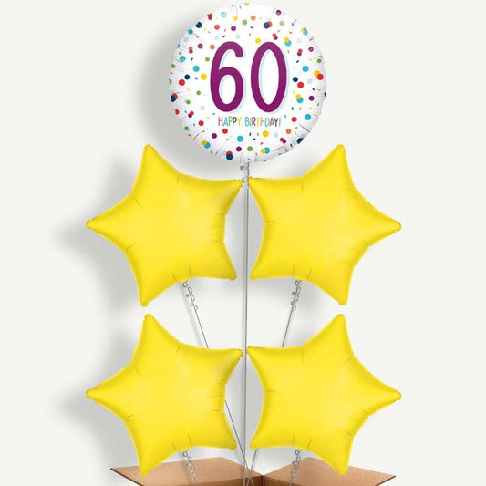 Rainbow 60th Birthday Confetti Helium Cluster Balloons | Party Save Smile