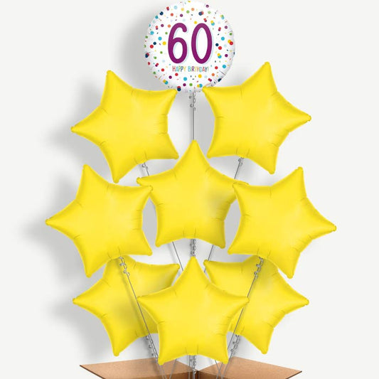 Rainbow 60th Birthday Confetti Helium Balloon Bundle | Party Save Smile