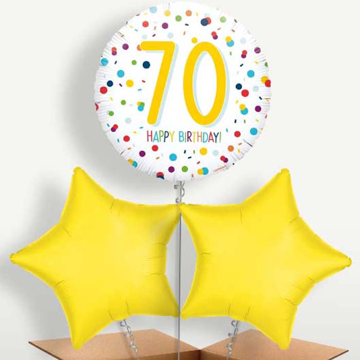 White Rainbow Confetti 70th Birthday Helium Bunch of Balloons | Party Save Smile