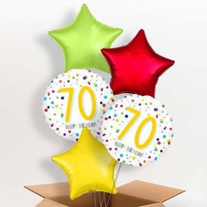 White Rainbow Confetti 70th Birthday Helium Balloon in a Box