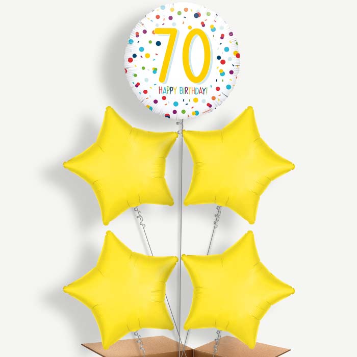 White Rainbow Confetti 70th Birthday Helium Balloon Cluster  | Party Save Smile