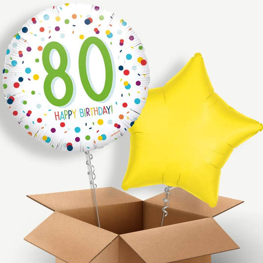 80th Birthday White Confetti Helium Balloon Two | Party Save Smile