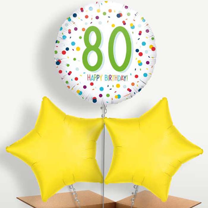 80th Birthday White Confetti Bunch of Balloons | Party Save Smile
