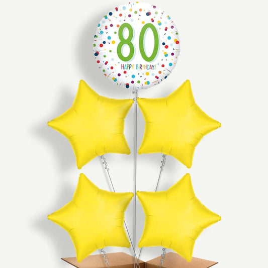 80th Birthday White Confetti Helium Cluster Balloons | Party Save Smile