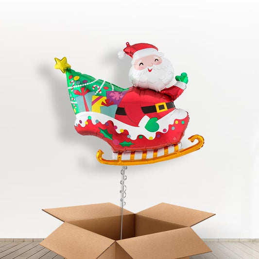 Santa Sleigh Christmas Giant Helium Balloon in a Box Gift - With 3 Themed Balloons | Party Save Smile