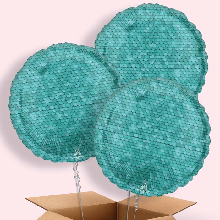 Ocean Blue Sequins Helium Balloon in a Box - 3 Balloons | Party Save Smile