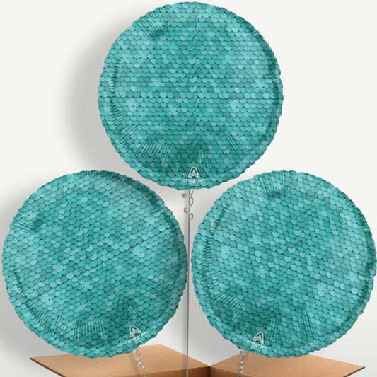 Ocean Blue Sequins Balloon Bunch inflated with Helium | Party Save Smile