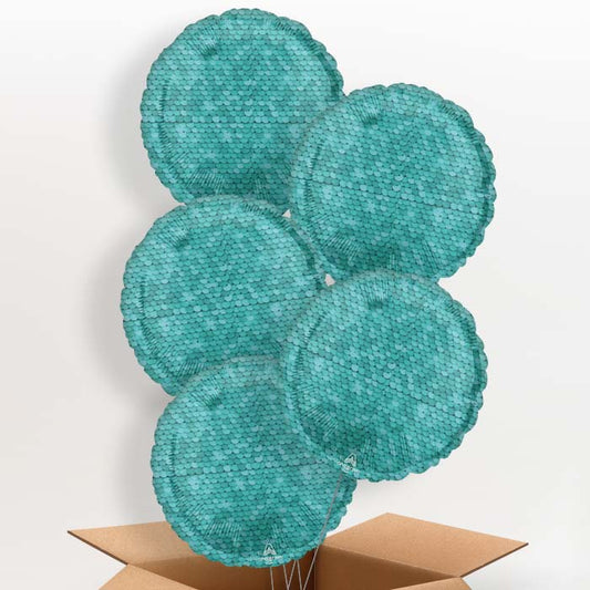 Ocean Blue Sequins Helium Balloon in a Box - 5 Balloons | Party Save Smile