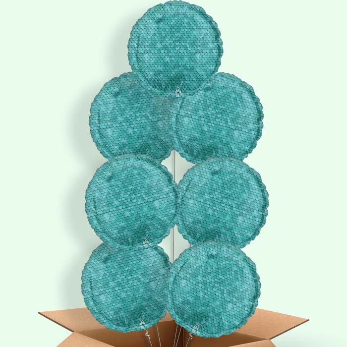 Ocean Blue Sequins Helium Balloon in a Box - 7 Balloons | Party Save Smile