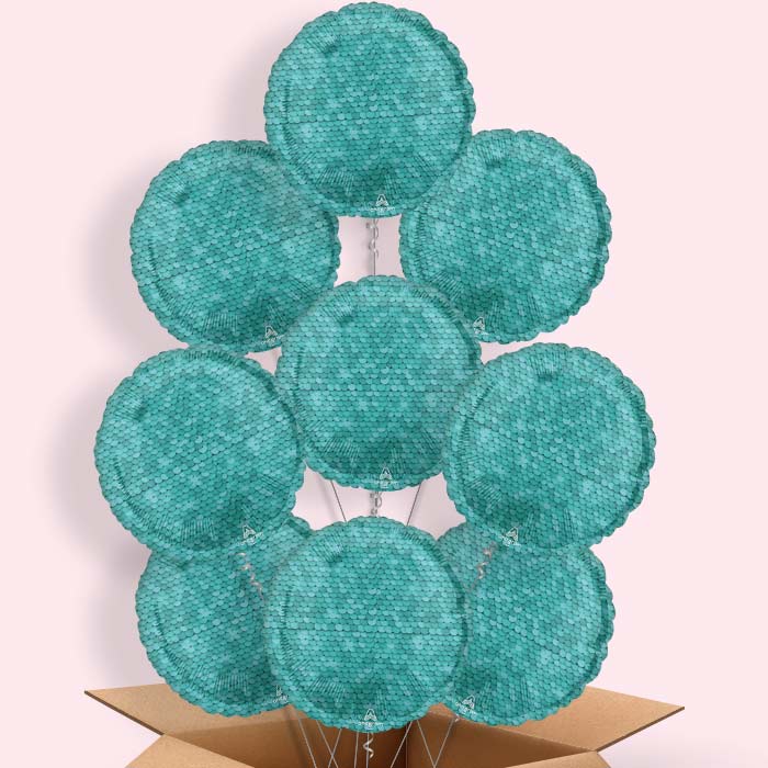 Ocean Blue Sequins Helium Balloon in a Box - 9 Balloons | Party Save Smile