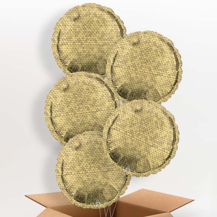 Glitter Gold Sequins Helium Balloon in a Box - 5 Balloons | Party Save Smile