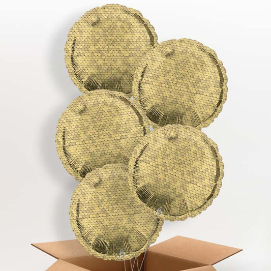 Glitter Gold Sequins Helium Balloon in a Box - 5 Balloons | Party Save Smile