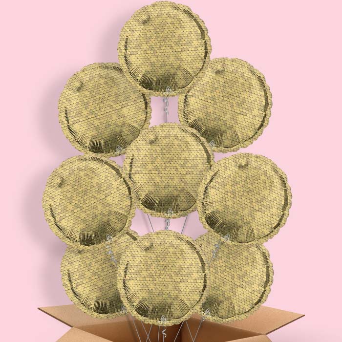 Glitter Gold Sequins Helium Balloon in a Box - 9 Balloons | Party Save Smile
