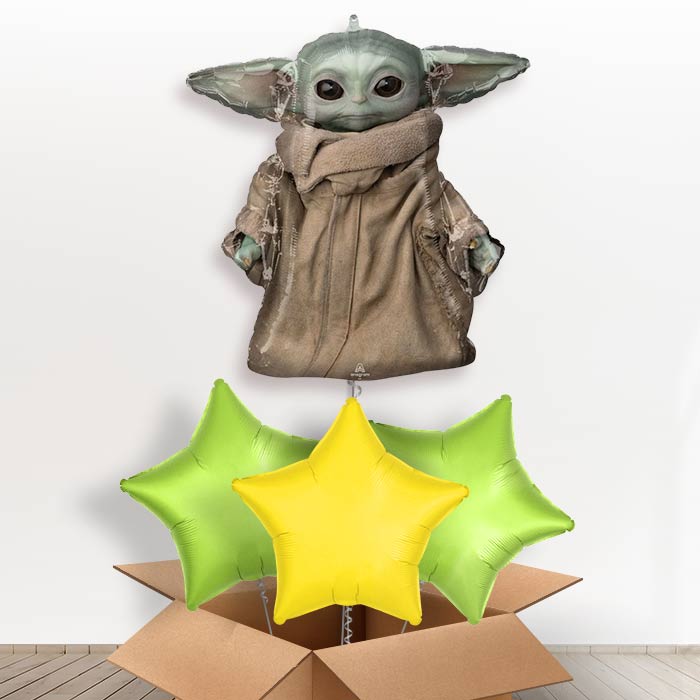 Giant Mandalorian Helium Balloon in a Box - With 3 Plain Balloons | Party Save Smile