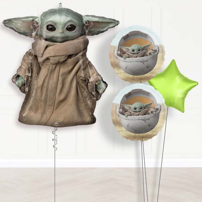 The Mandalorian Balloon Bouquet in a Box-Giant Balloon + 2 Themed Balloons + 1 Plain Balloon 