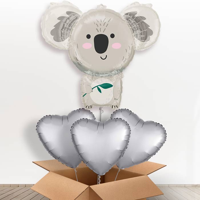 Koala Giant Helium Balloon in a Box Gift - With 3 Plain Balloons | Party Save Smile