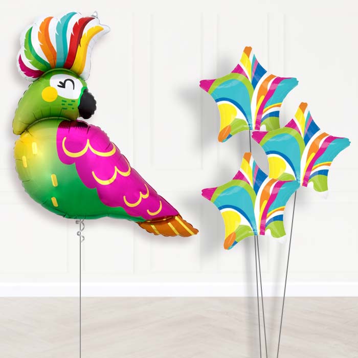 Tropical Parrot Balloon Bouquet Delivery - 1 x Giant Balloon with Plain Bouquet | Party Save Smile