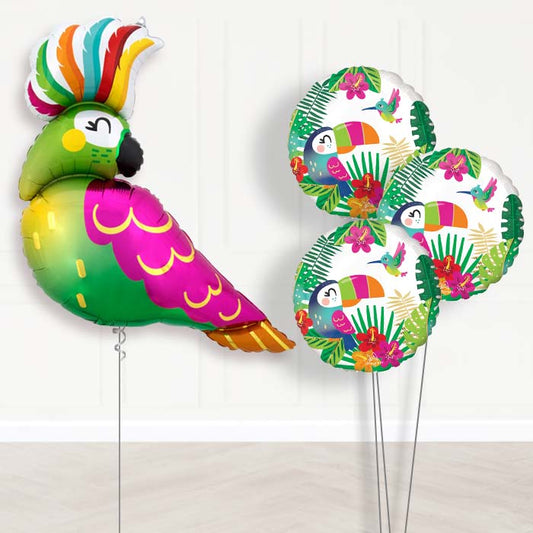 Tropical Parrot Balloon Bouquet Delivery - 1 x Giant Balloon with Themed Bouquet | Party Save Smile