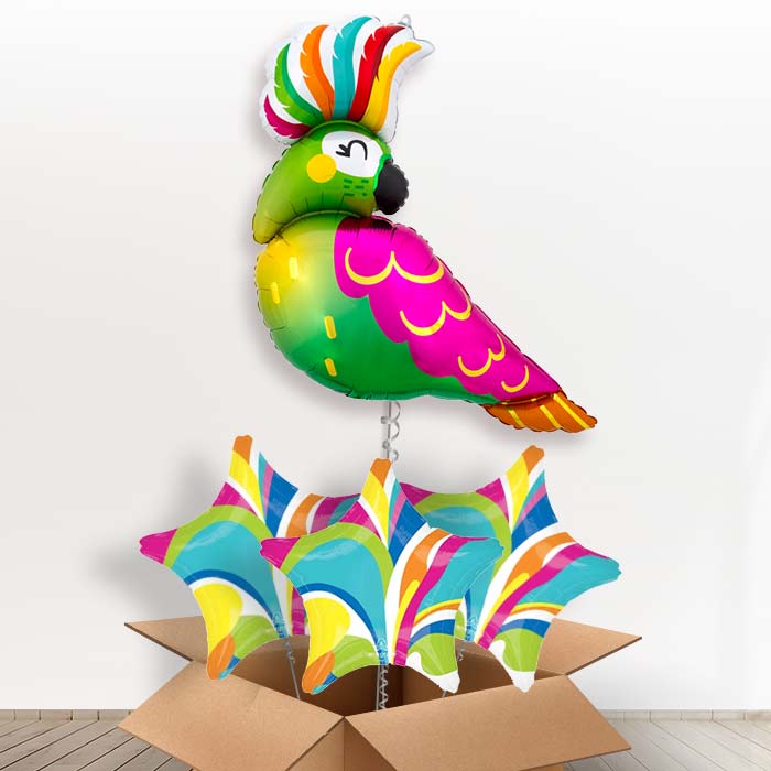 Tropical Parrot Helium Balloon in a Box - with 3 Plain Balloons | Party Save Smile