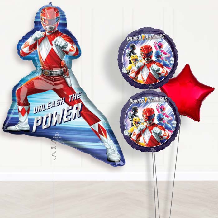 Power Rangers Red Ranger Balloon Bouquet Delivery-Giant Balloon + 2 Themed Balloons + 1 Plain Balloon 