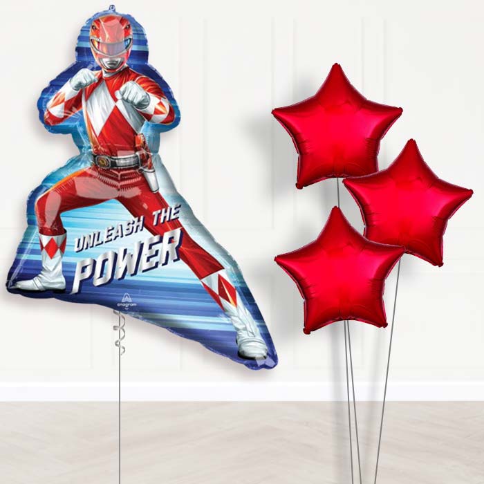 Power Rangers Red Ranger Balloon Bouquet Delivery - 1 x Giant Balloon with Plain Bouquet | Party Save Smile