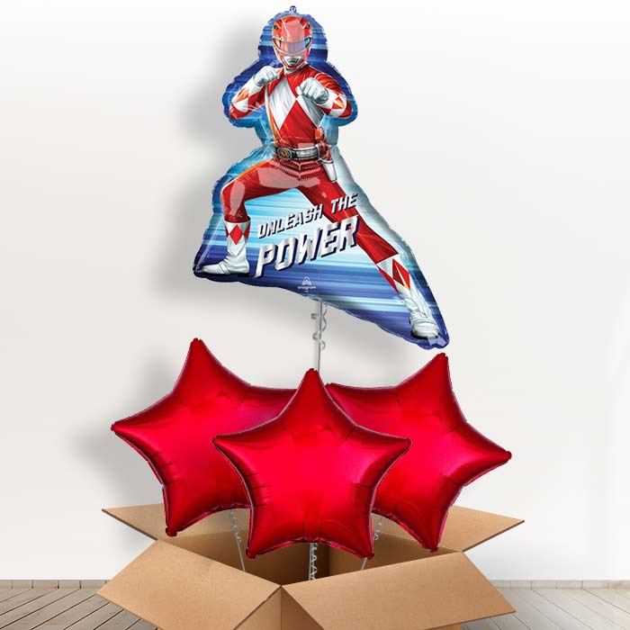 Power Rangers Red Ranger Helium Balloon in a Box - with 3 Plain Balloons | Party Save Smile