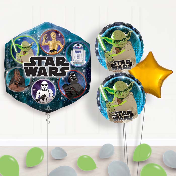 Giant Star Wars Yoda Balloon Bouquet Delivery-Giant Balloon + 2 Themed Balloons + 1 Plain Balloon + Mini Balloons 