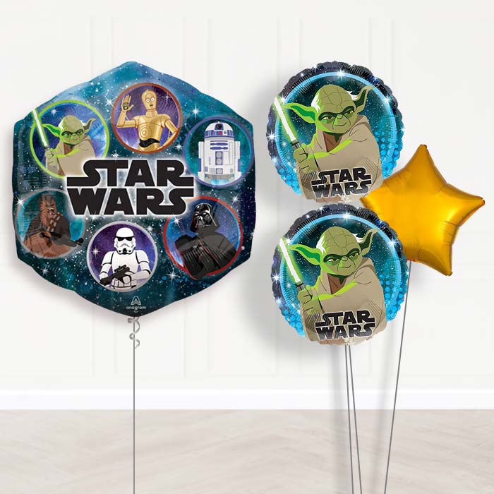 Giant Star Wars Yoda Balloon Bouquet Delivery-Giant Balloon + 2 Themed Balloons + 1 Plain Balloon 