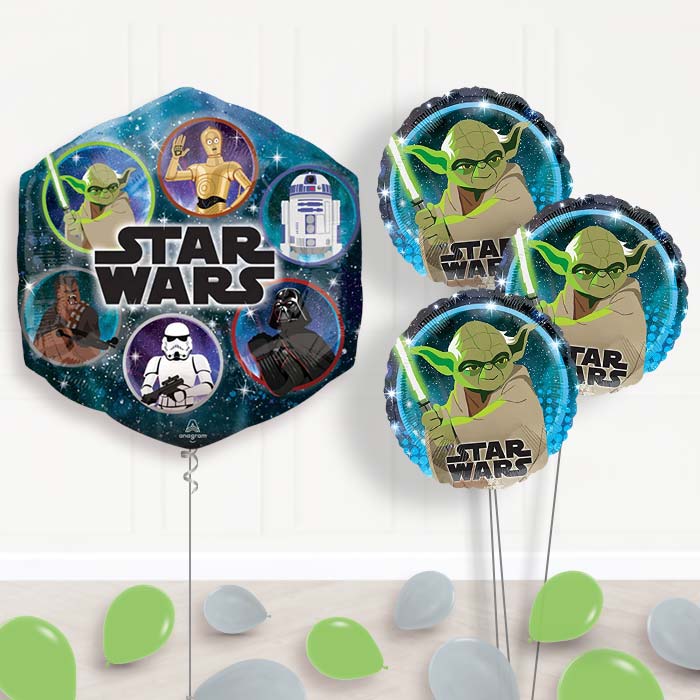 Giant Star Wars Yoda Balloon Bouquet Delivery - 1 x Giant Balloon with Themed Bouquet and Latex | Party Save Smile