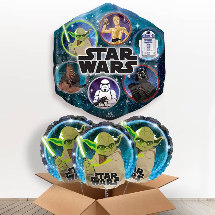 Giant Star Wars Yoda Helium Balloon in a Box - with 3 Themed Balloons | Party Save Smile