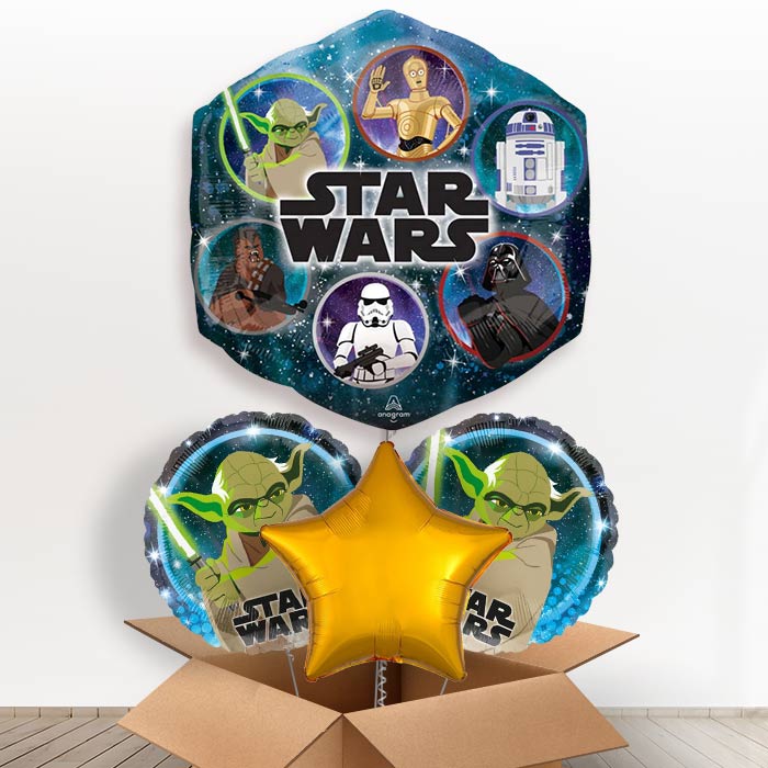 Giant Star Wars Yoda Helium Balloon in a Box-1 x Giant Balloon and 2 Themed Balloons and 1 Plain Balloon 