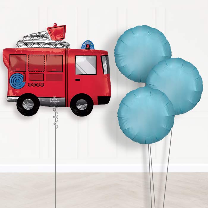 Fire Engine Inflated Helium Balloons Delivered - Plain Bouquet | Party Save Smile