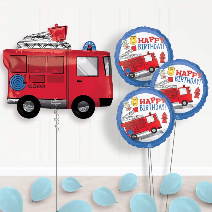 Fire Engine Inflated Helium Balloons Delivered - Themed Bouquet and Latex | Party Save Smile