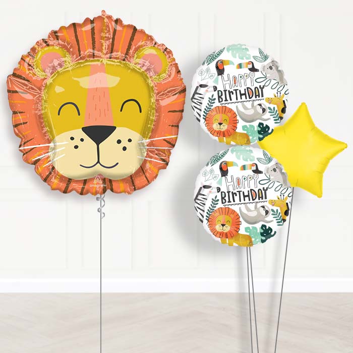 Get Wild Lion Head Balloon Bouquet Delivery-Giant Balloon + 2 Themed Balloons + 1 Plain Balloon 