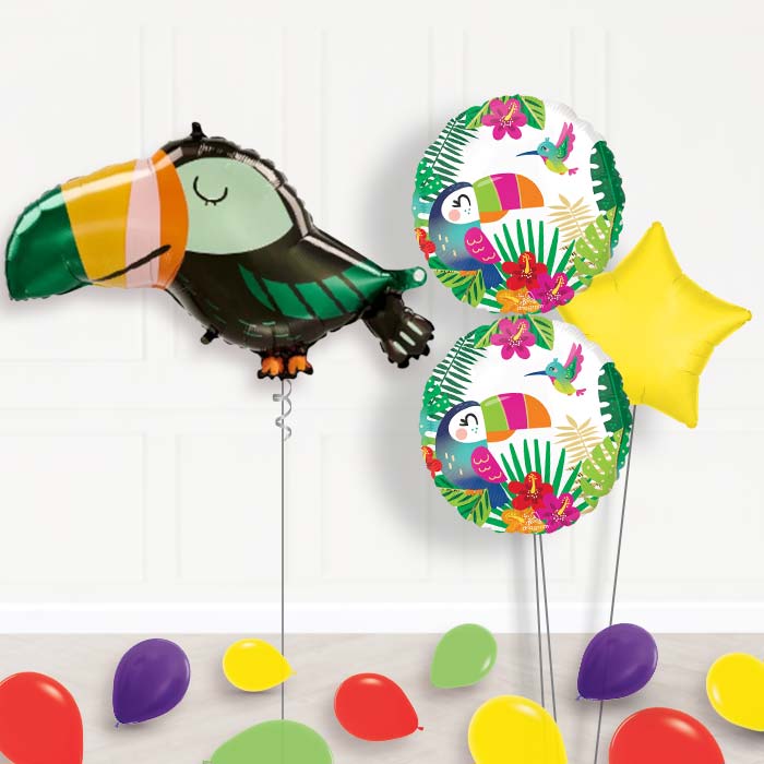 Get Wild Toucan Balloon Bouquet Delivery-Giant Balloon + 2 Themed Balloons + 1 Plain Balloon + Mini Balloons 