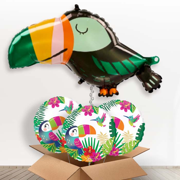 Get Wild Toucan Helium Balloon in a Box - with 3 Themed Balloons | Party Save Smile