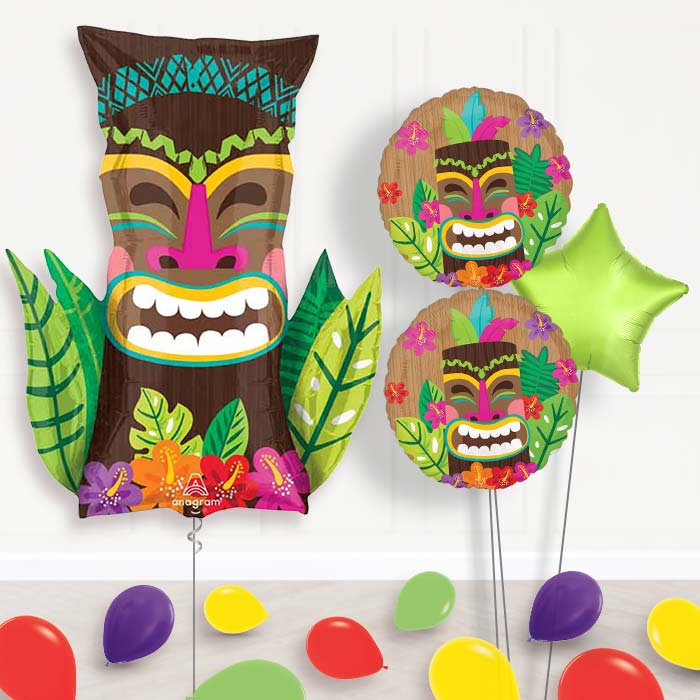 Vintage Tiki Balloon Bouquet Delivery-Giant Balloon + 2 Themed Balloons + 1 Plain Balloon + Mini Balloons 
