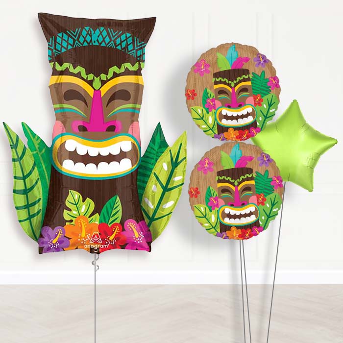 Vintage Tiki Balloon Bouquet Delivery-Giant Balloon + 2 Themed Balloons + 1 Plain Balloon 