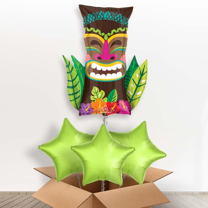 Vintage Tiki Helium Balloon in a Box - with 3 Plain Balloons | Party Save Smile